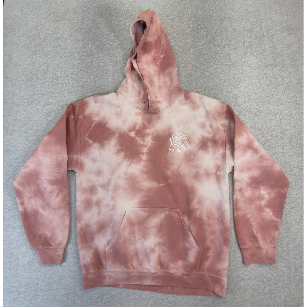 Obey Hoodie Womens Medium Pink Tie Dye Rose Graphic Pullover Sweatshirt Cotton